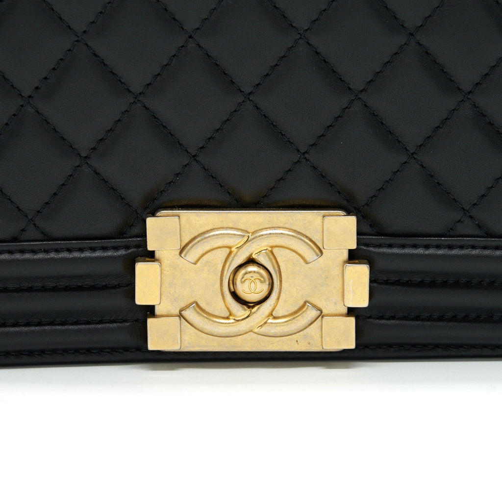 CHANEL SMALL BOY BAG CALFSKIN BLACK WITH GHW SERIAL27