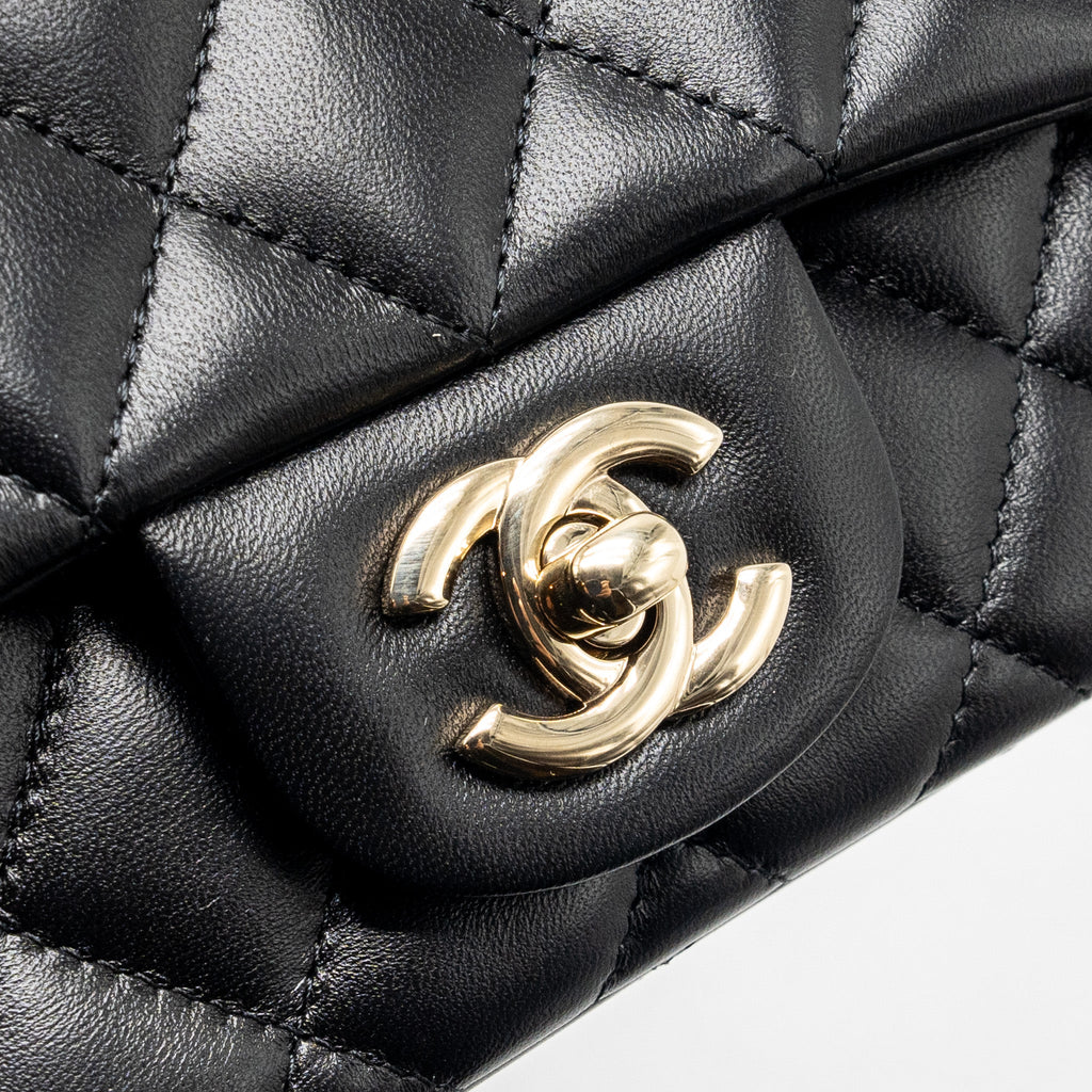 CHANEL MINI SQUARE FLAP BAG LAMBSKIN BLACK LGHW (MICROCHIP)