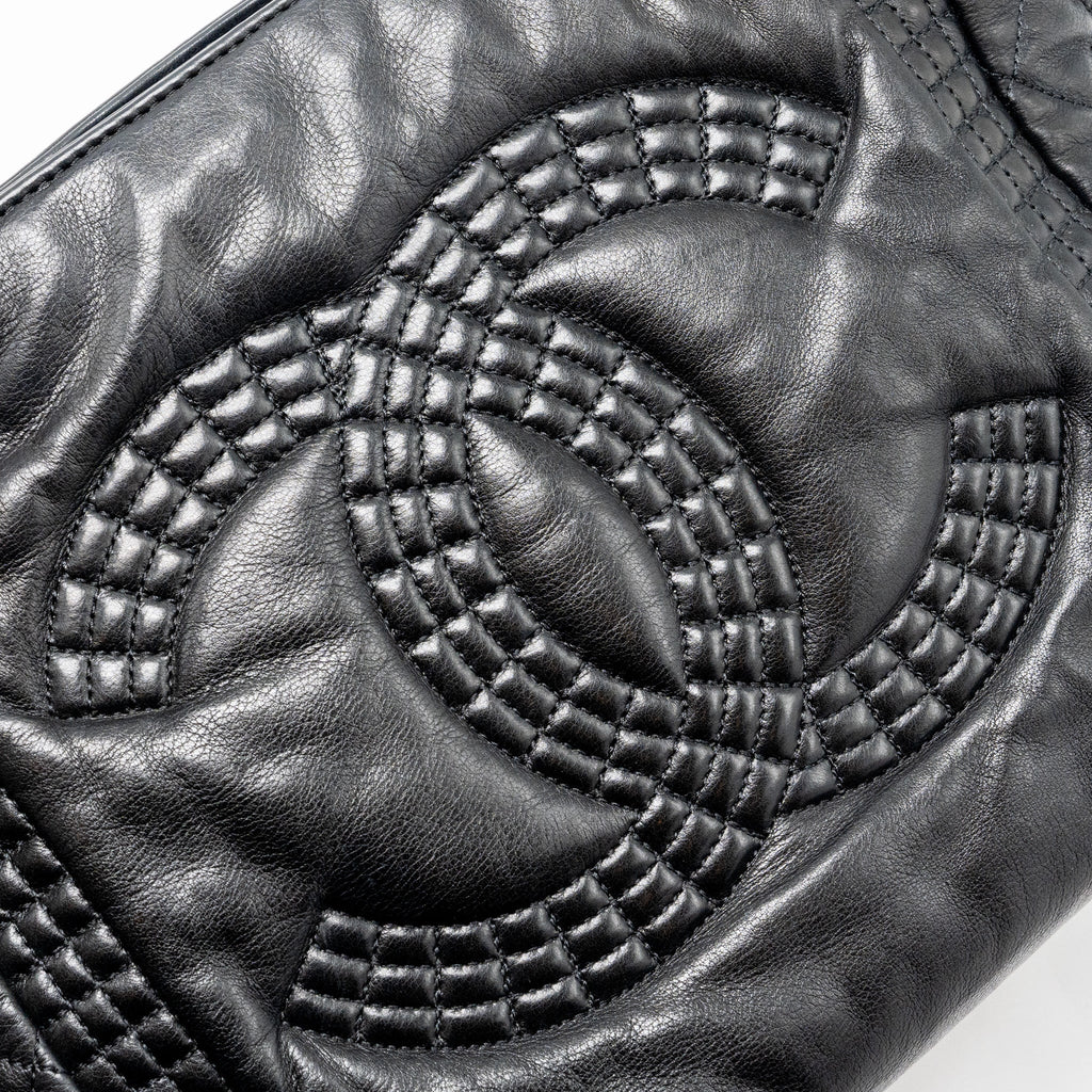 CHANEL CC LOGO SHOPPING TOTE BAG LAMBSKIN BLACK SHW