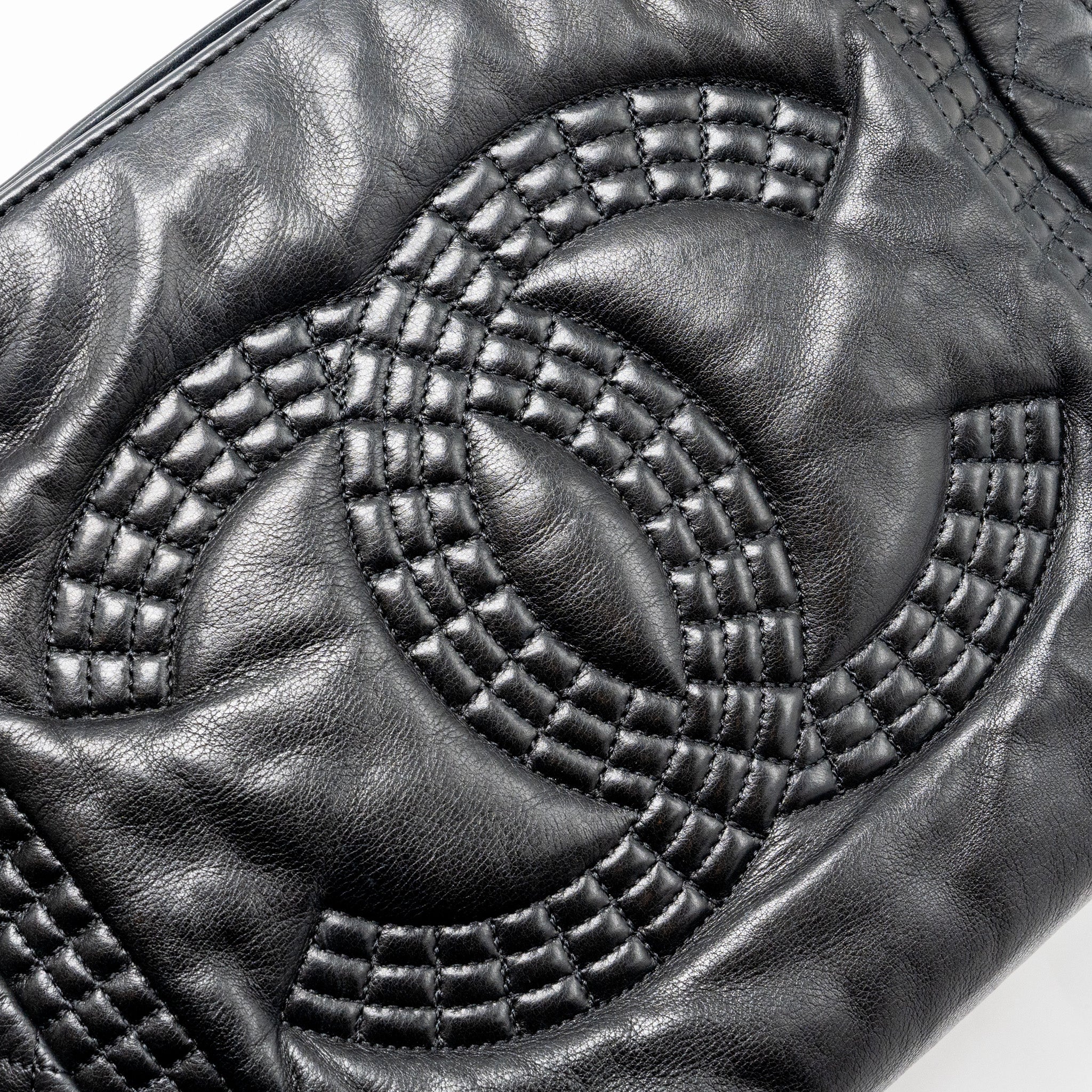 CHANEL CC LOGO SHOPPING TOTE BAG LAMBSKIN BLACK SHW
