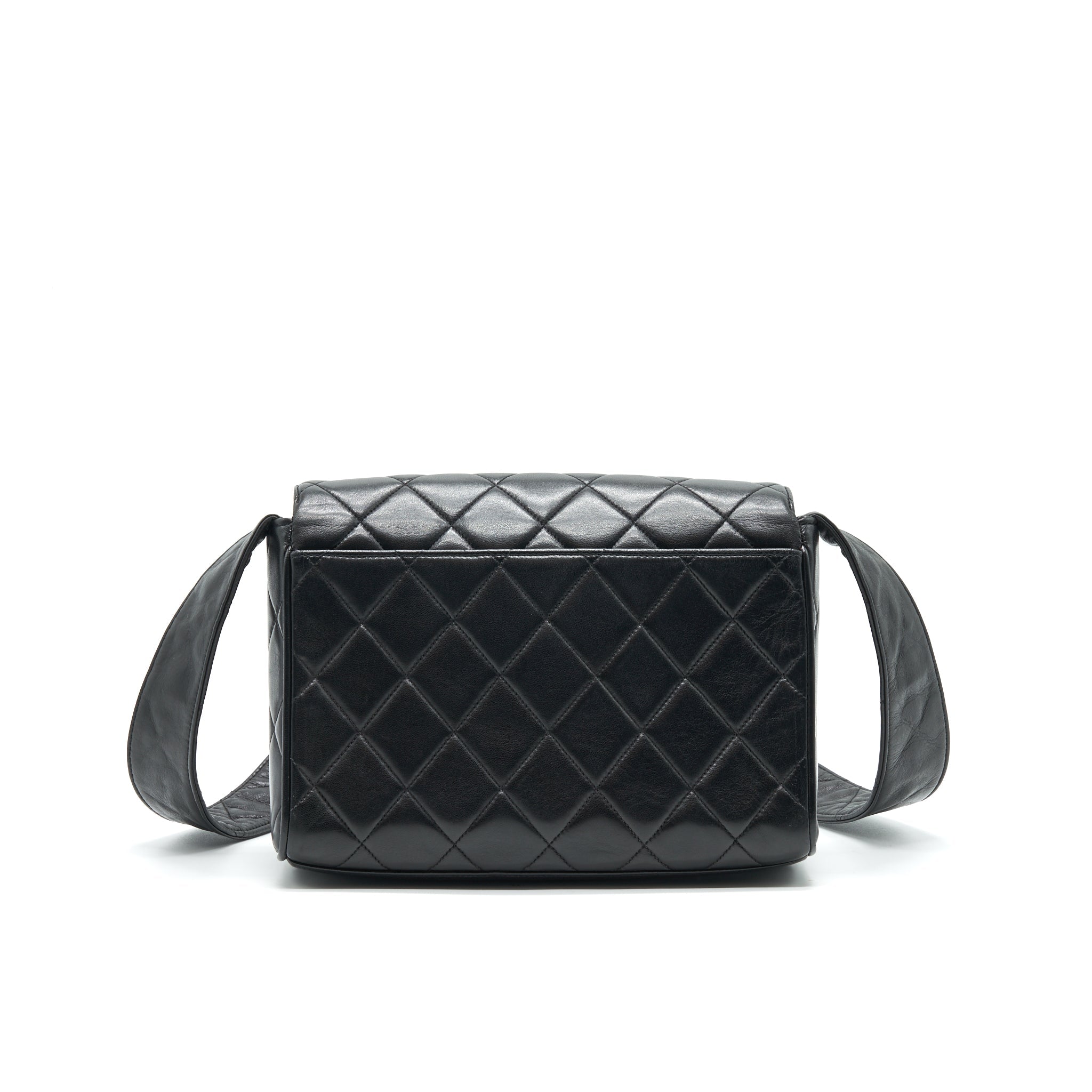 CHANEL VINTAGE CC LOGO FLAP BAG WITH STRAP SO BLACK