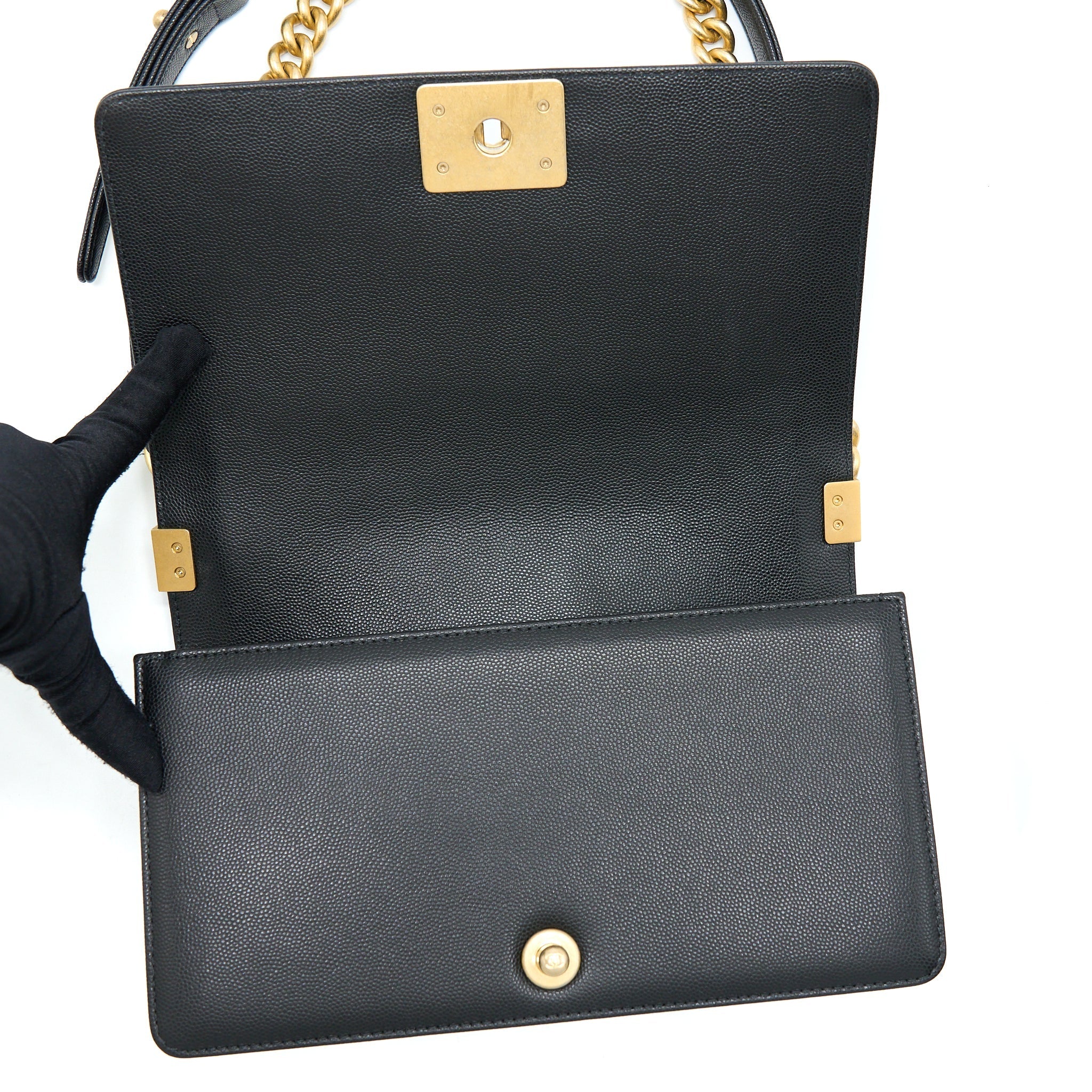 CHANEL MEDIUM BOY BAG CAVIAR BLACK BRUSHED GHW