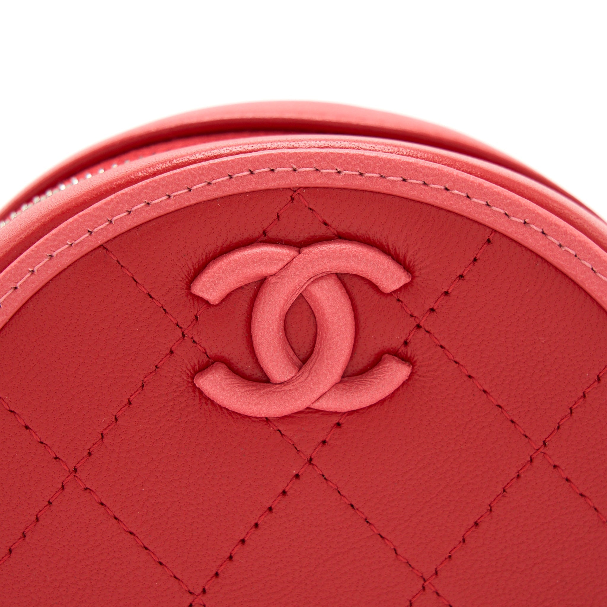 CHANEL ROUND CROSSBODY CLUTCH LAMBSKIN RED/PINK SHW