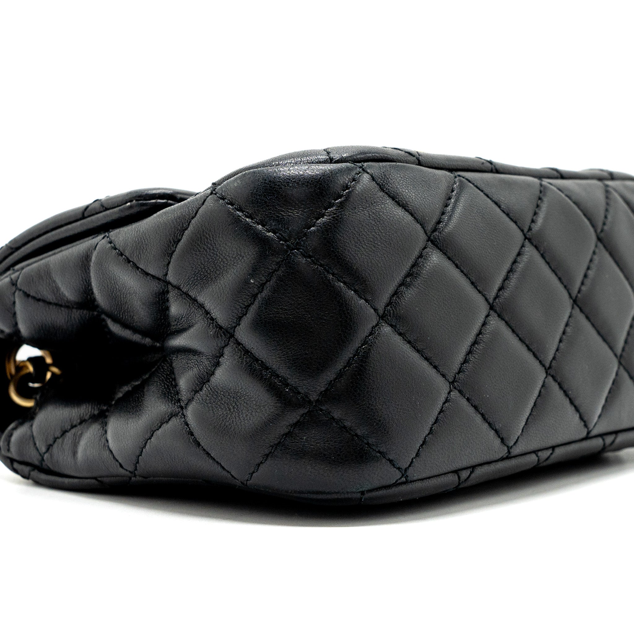 CHANEL PEARL CRUSH MINI SQUARE FLAP BAG LAMBSKIN BLACK GHW (MICROCHIP)
