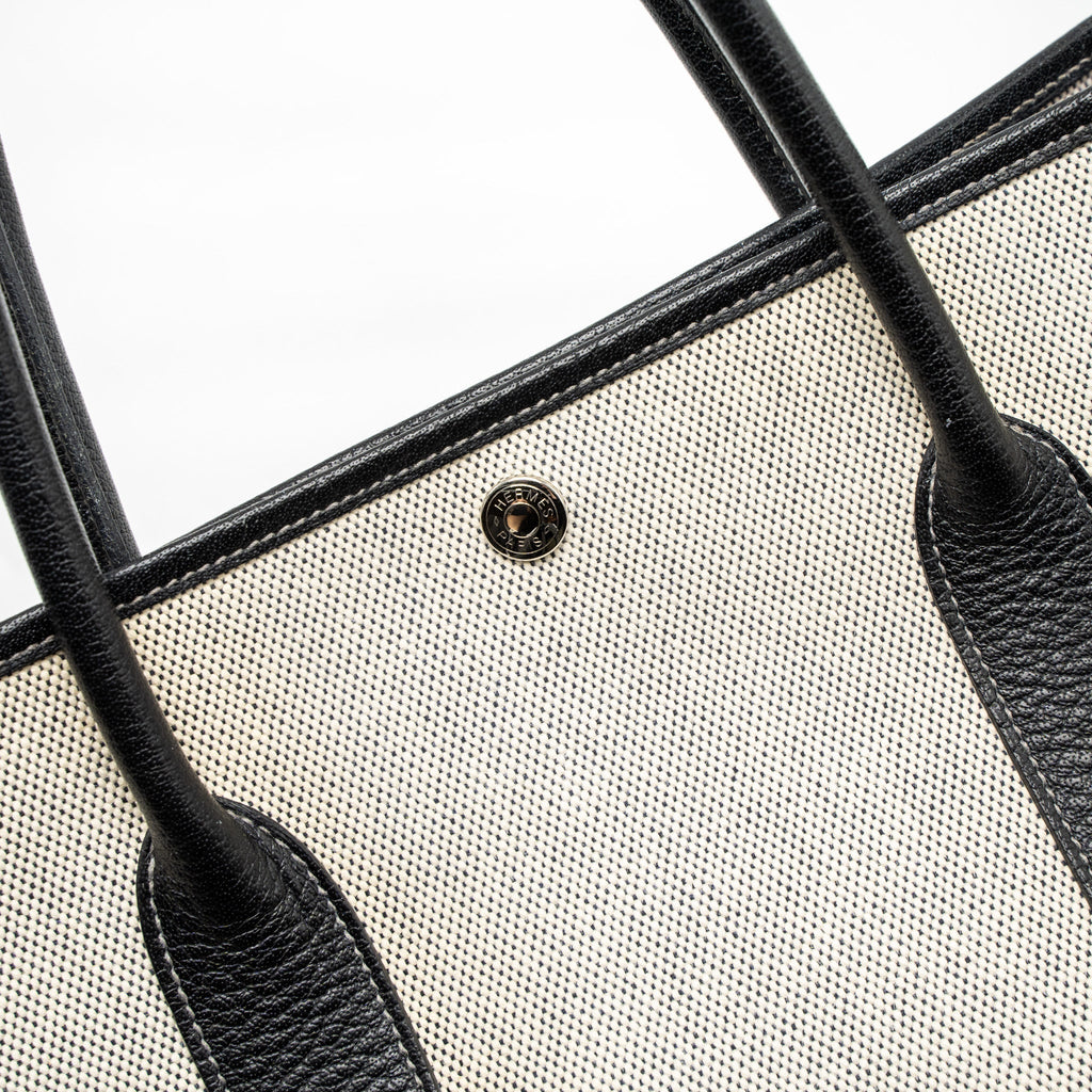 HERMES GARDEN PARTY 36 CANVAS/LEATHER BLACK/WHITE SHW