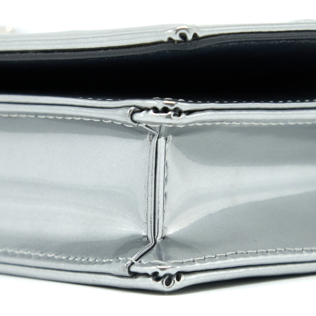 DIOR DIORAMA WALLET ON CHAIN PATENT METALLIC SILVER SHW