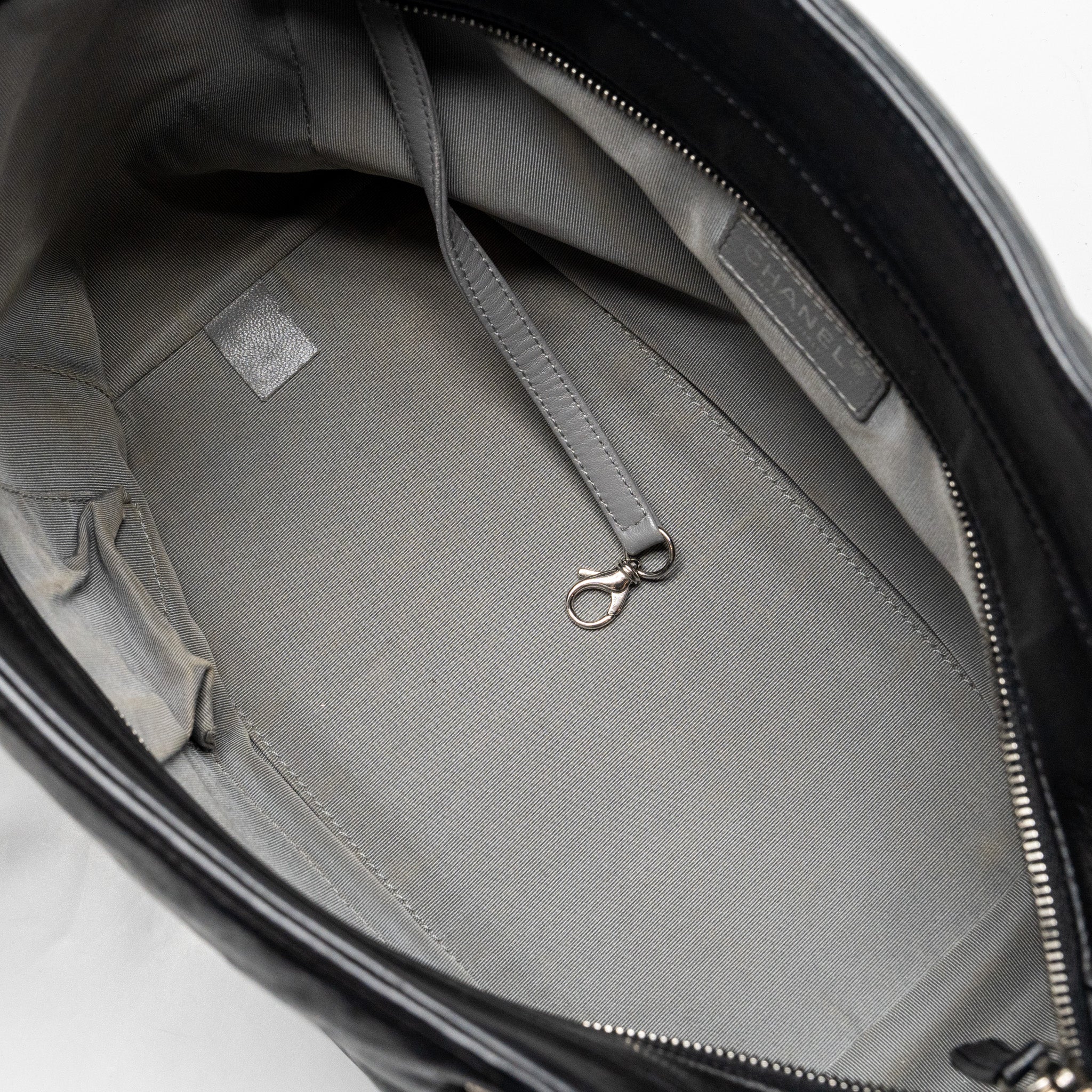 CHANEL CC LOGO SHOPPING TOTE BAG LAMBSKIN BLACK SHW