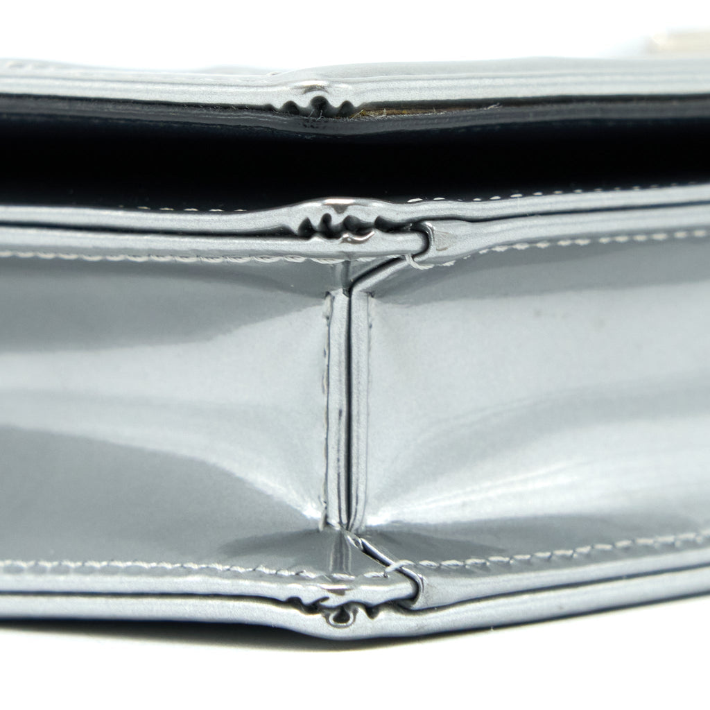 DIOR DIORAMA WALLET ON CHAIN PATENT METALLIC SILVER SHW