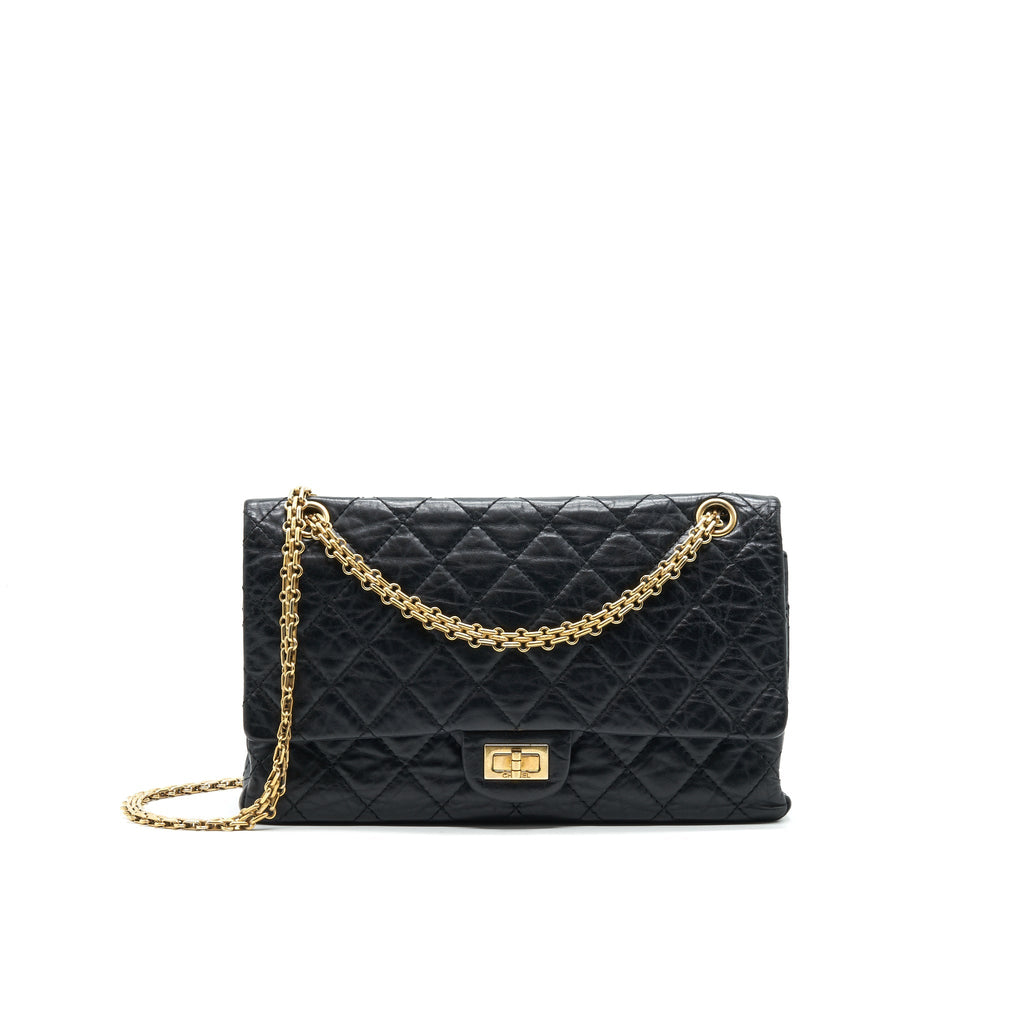 CHANEL 2.55 226 REISSUE FLAP BAG AGED CALFSKIN IN BLACK GHW