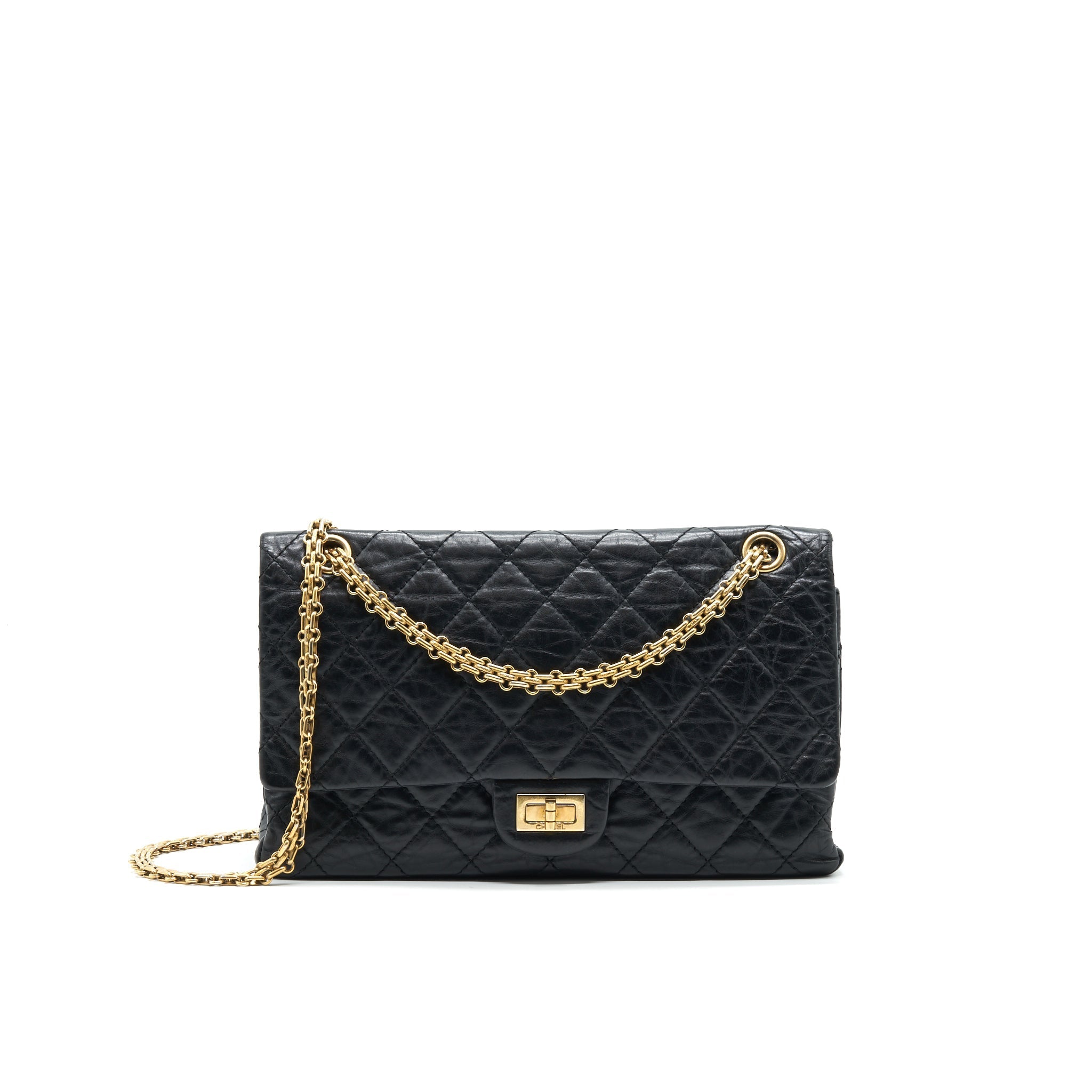 CHANEL 2.55 226 REISSUE FLAP BAG AGED CALFSKIN IN BLACK GHW