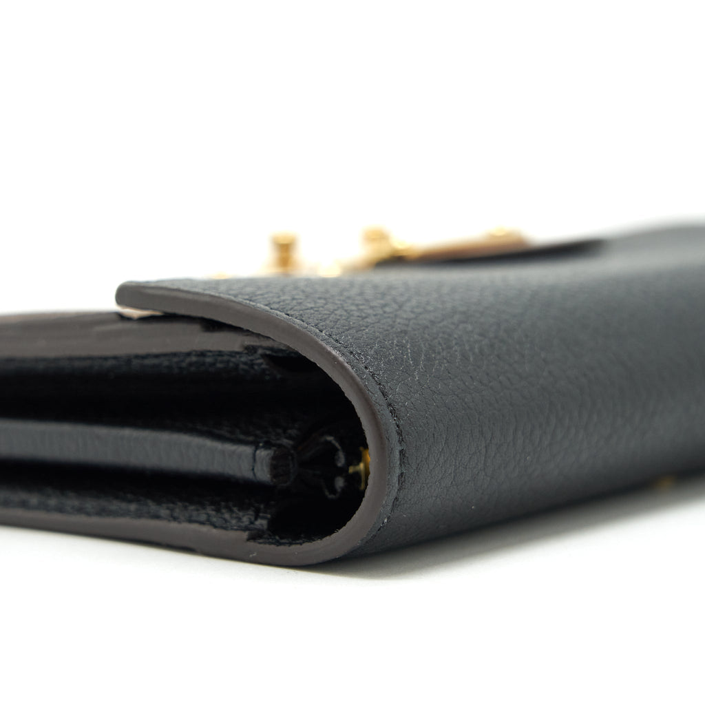 LOUIS VUITTON LONG WALLET BLACK/MONOGRAM CANVAS GHW