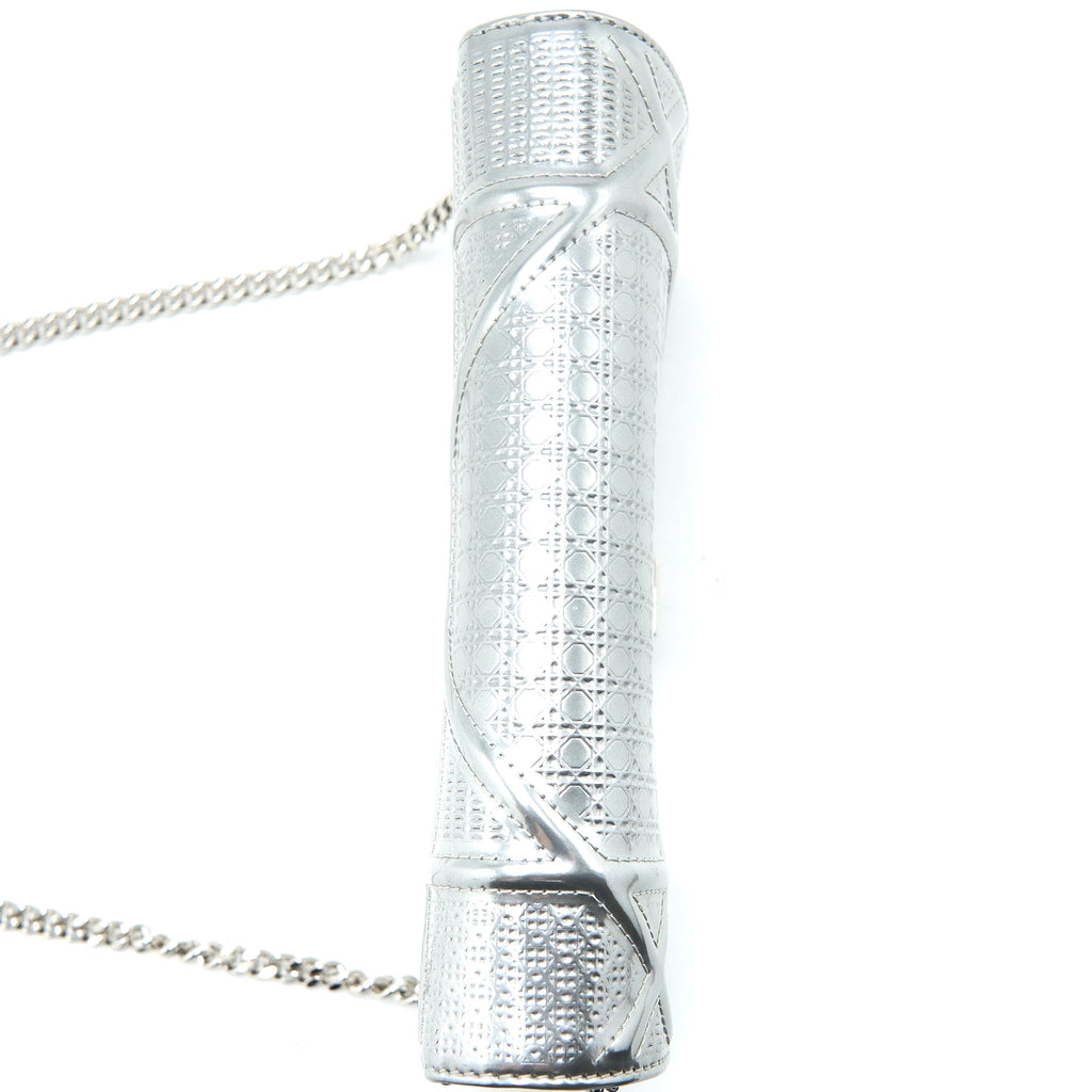 DIOR DIORAMA WALLET ON CHAIN PATENT METALLIC SILVER SHW