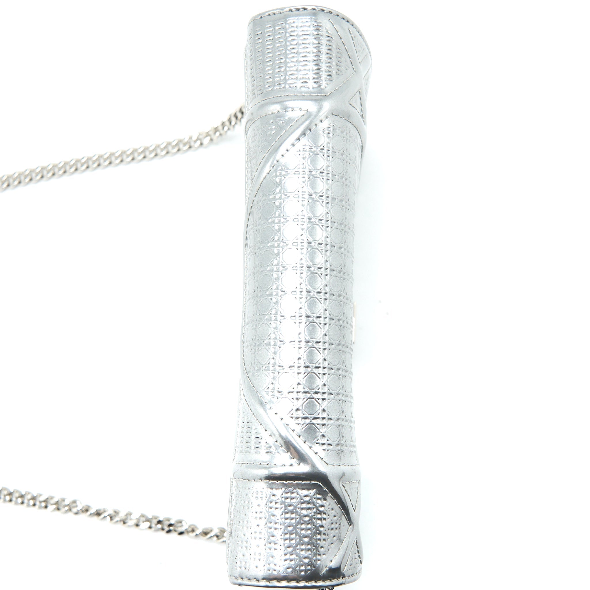 DIOR DIORAMA WALLET ON CHAIN PATENT METALLIC SILVER SHW