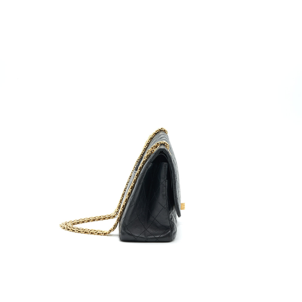CHANEL 2.55 226 REISSUE FLAP BAG AGED CALFSKIN IN BLACK GHW