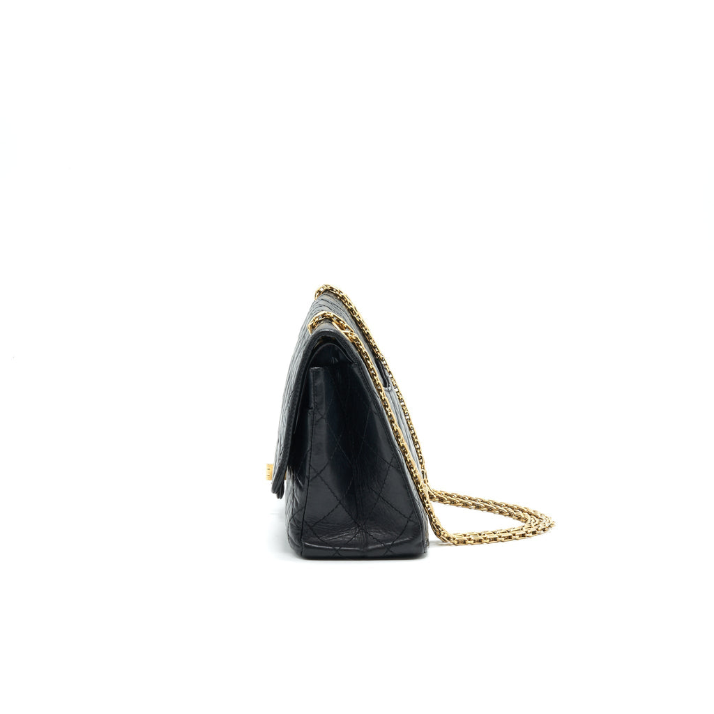 CHANEL 2.55 226 REISSUE FLAP BAG AGED CALFSKIN IN BLACK GHW