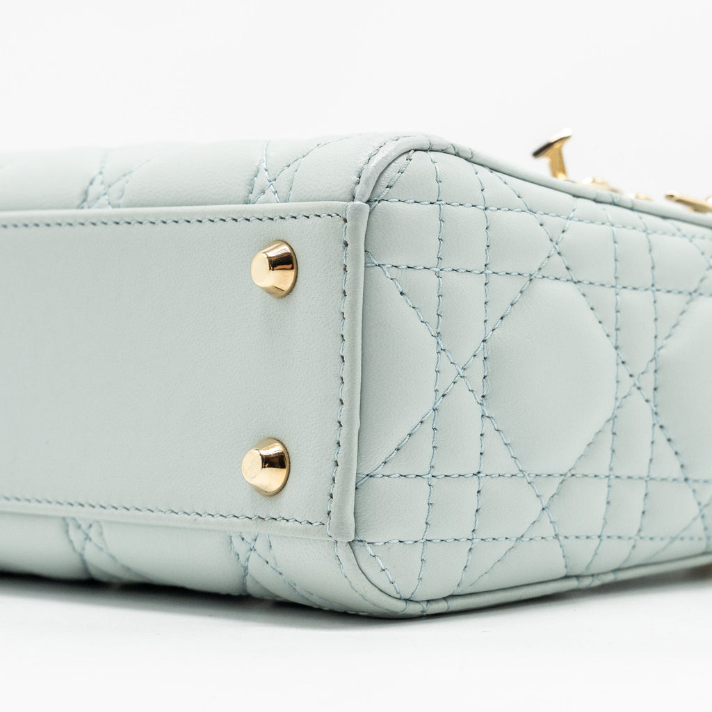DIOR MINI LADY DIOR LAMBSKIN LIGHT BLUE LGHW