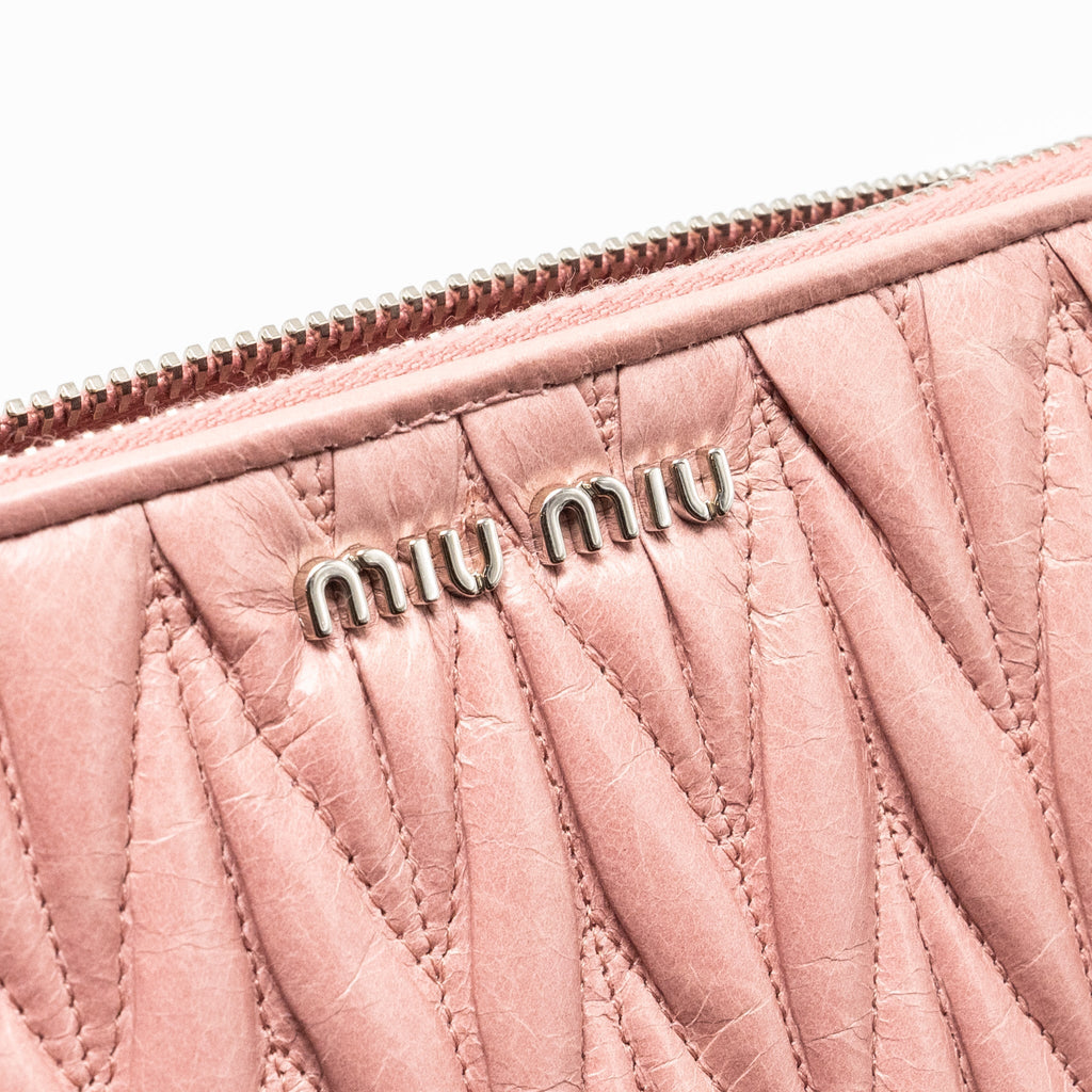 MIU MIU MATELASSE LEATHER ZIP AROUND LONG WALLET PINK SHW