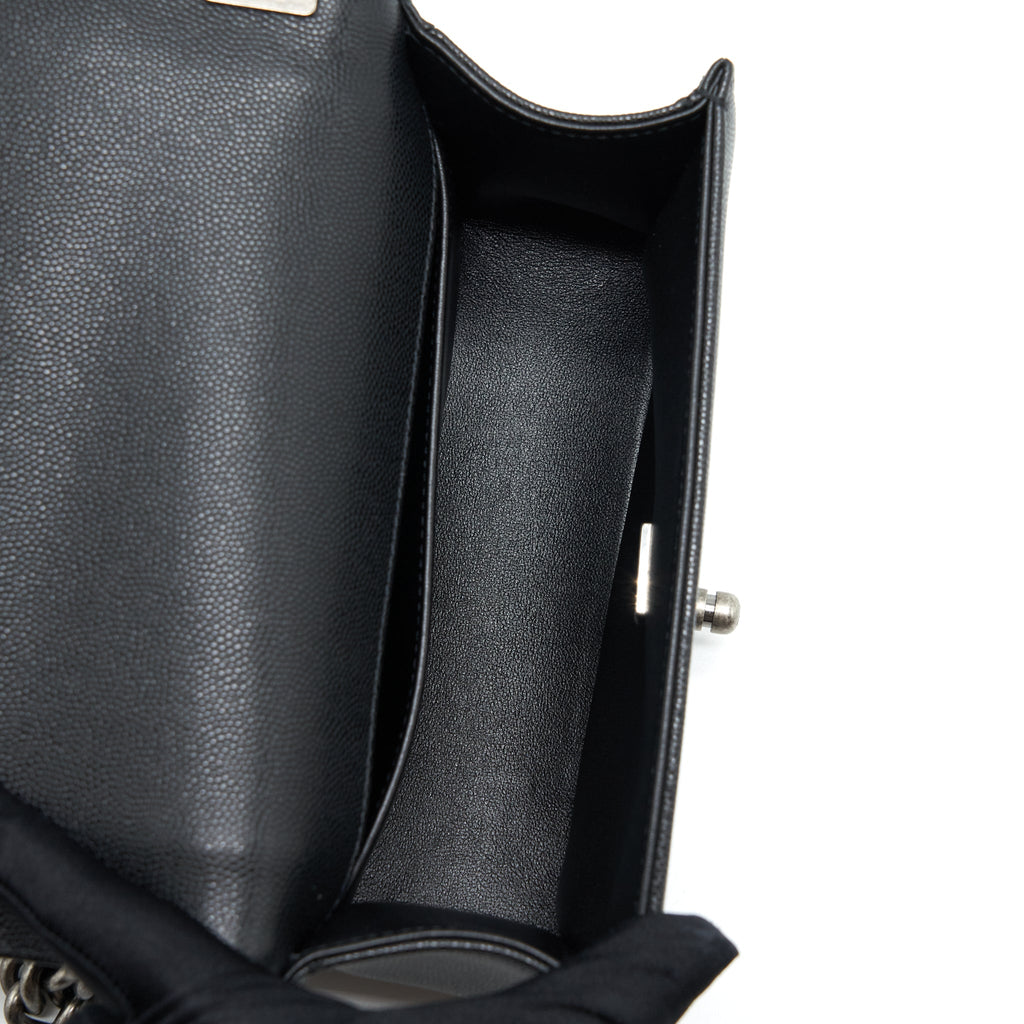 CHANEL SMALL BOY BAG CAVIAR BLACK RUTHENIUM SLIVER HARDWARE (MICROCHIP)