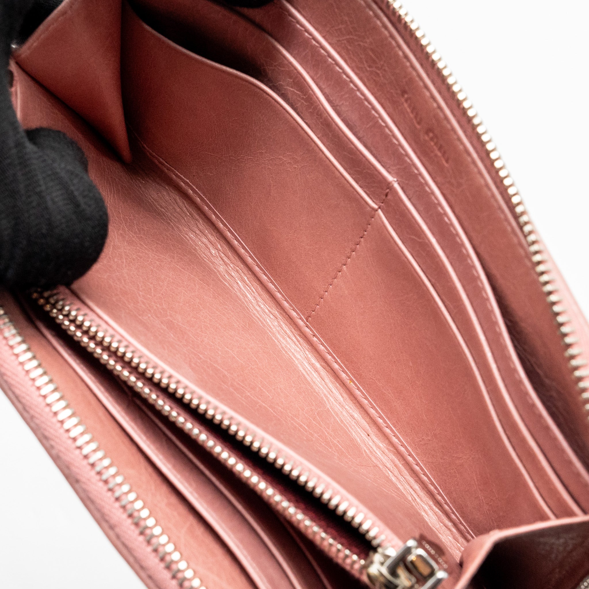 MIU MIU MATELASSE LEATHER ZIP AROUND LONG WALLET PINK SHW
