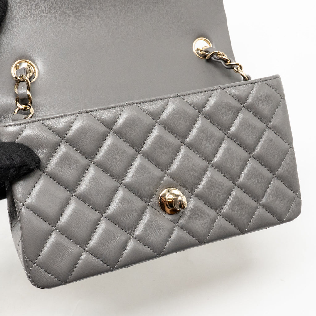 CHANEL MINI RECTANGULAR FLAP BAG LAMBSKIN GREY LGHW (MICROCHIP)