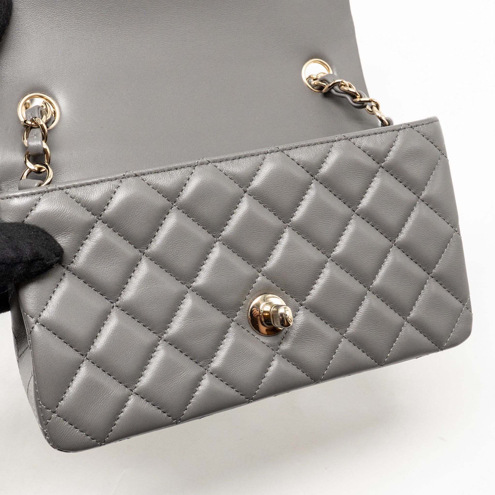 CHANEL MINI RECTANGULAR FLAP BAG LAMBSKIN GREY LGHW (MICROCHIP)