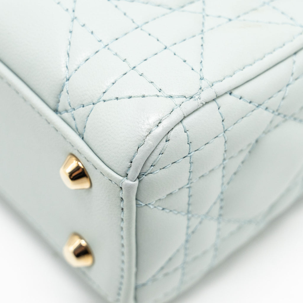 DIOR MINI LADY DIOR LAMBSKIN LIGHT BLUE LGHW