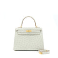 HERMES KELLY 25 SELLIER OSTRICH 80 GRIS PERLE GHW