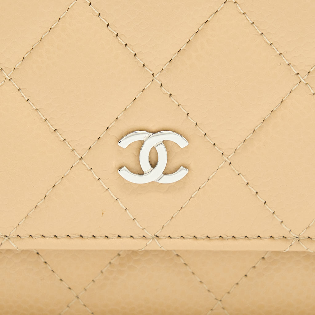 CHANEL CLASSIC WALLET ON CHAIN CAVIAR BEIGE SHW (MICROCHIP)