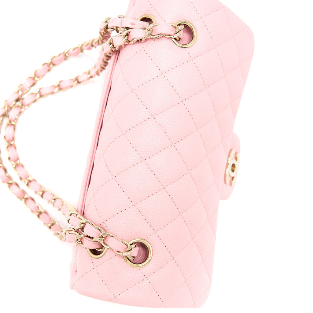 CHANEL 22C SMALL CLASSIC DOUBLE FLAP BAG CAVIAR PINK LGHW (MICROCHIP)