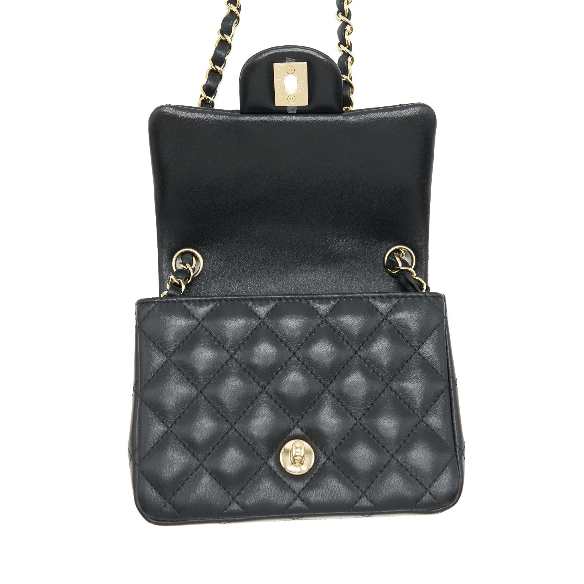 CHANEL MINI SQUARE FLAP BAG LAMBSKIN BLACK LGHW (MICROCHIP)