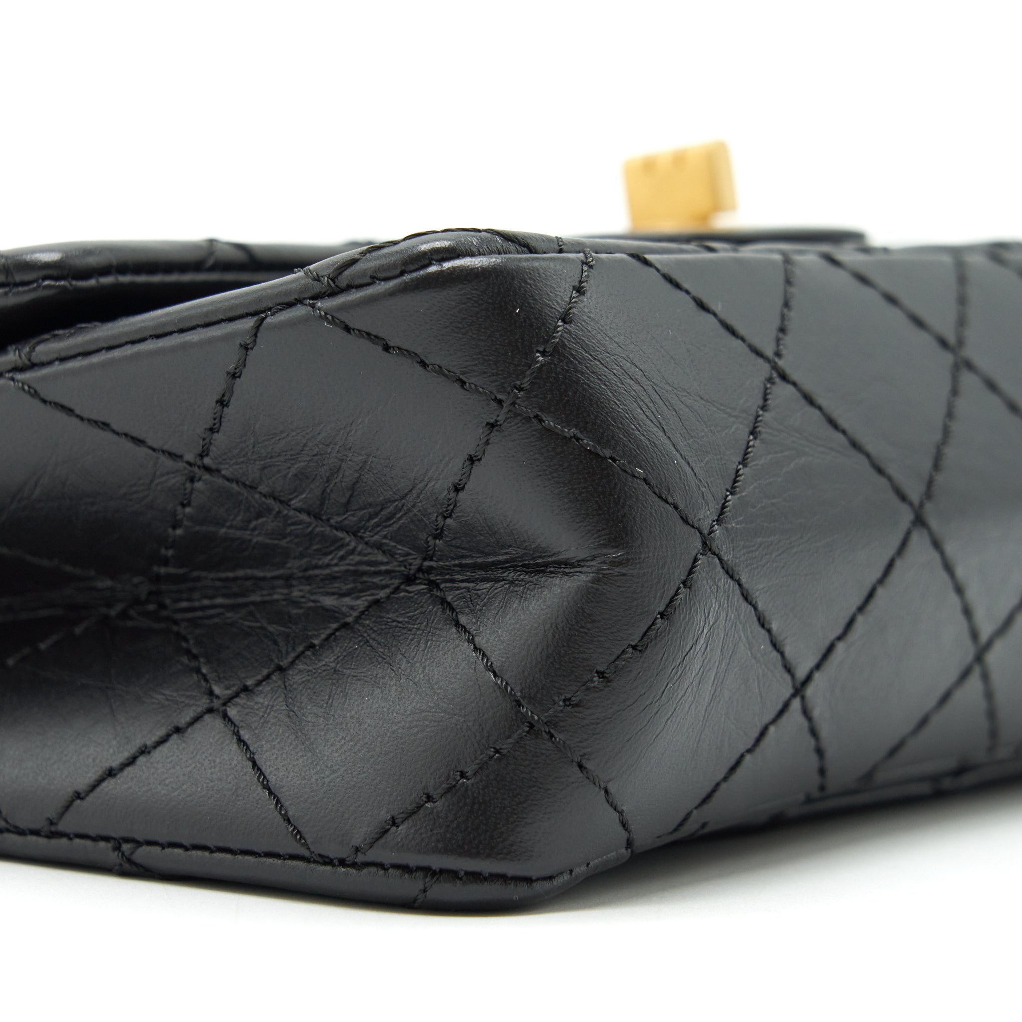 CHANEL MINI 2.55 REISSUE FLAP BAG AGED CALFSKIN BLACK BRUSHED GHW (MICROCHIP)