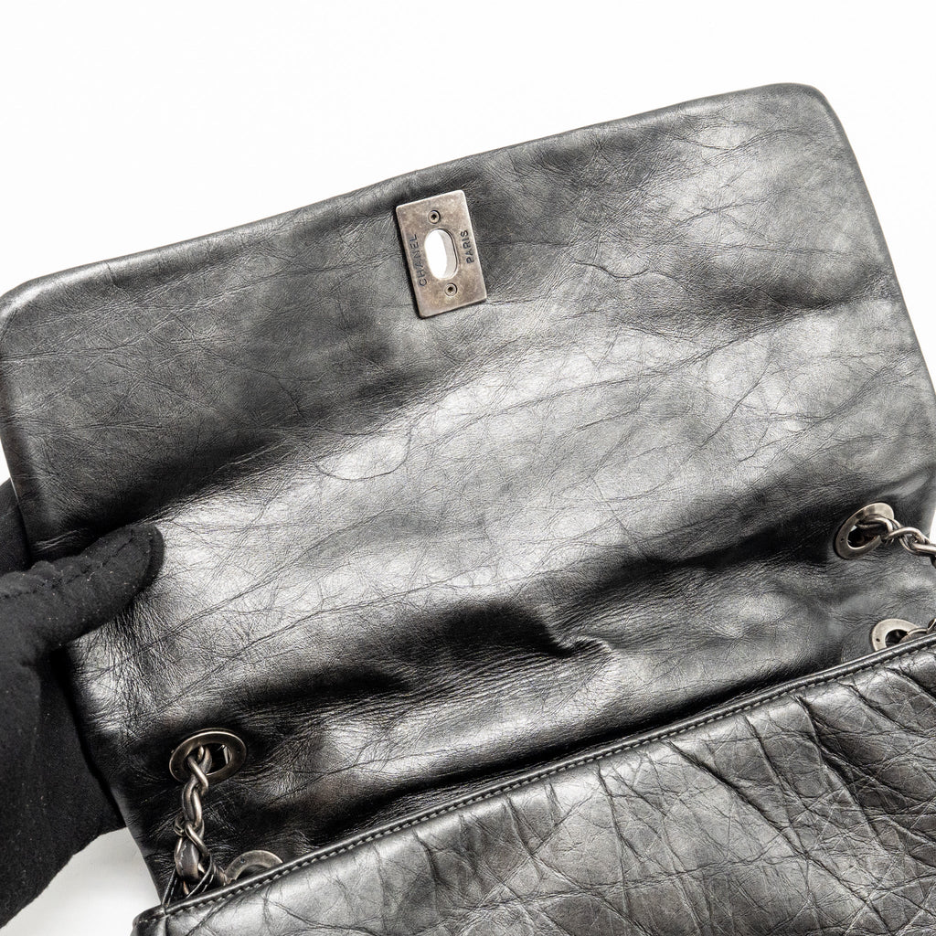 CHANEL DETAILED CHAIN SINGLE FLAP BAG CALFSKIN CHARCOAL GREY SHW
