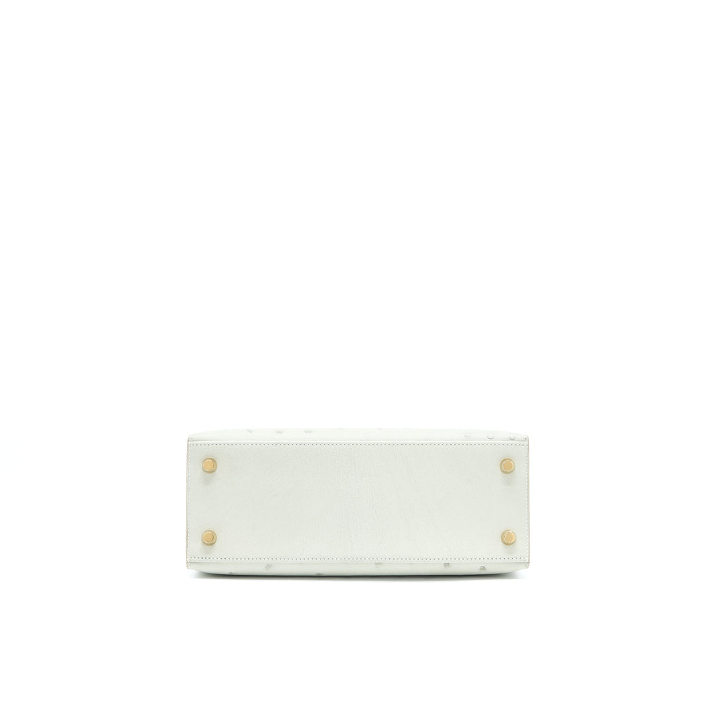 HERMES KELLY 25 SELLIER OSTRICH 80 GRIS PERLE GHW