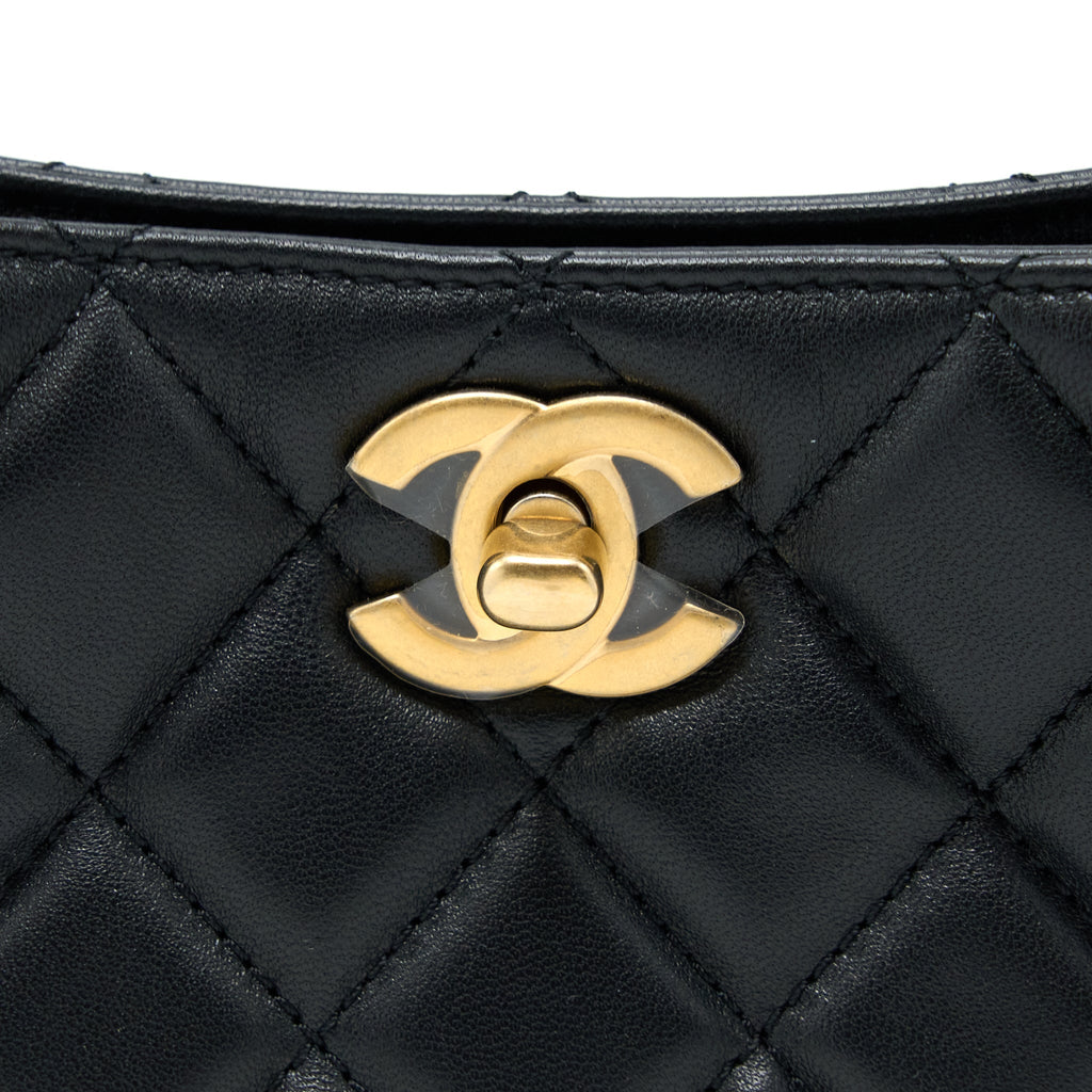 CHANEL PEARL CRUSH HOBO BAG LAMBSKIN BLACK GHW (MICROCHIP)