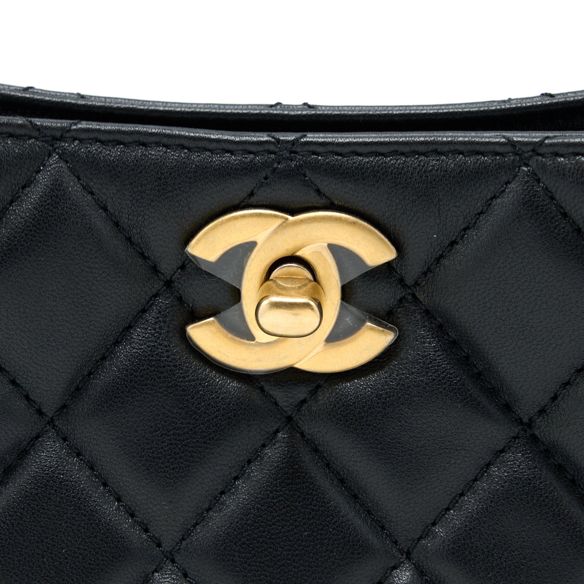 CHANEL PEARL CRUSH HOBO BAG LAMBSKIN BLACK GHW (MICROCHIP)