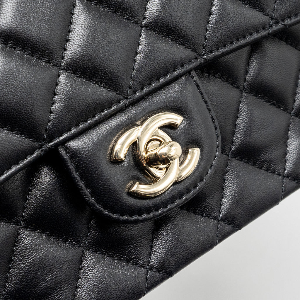 CHANEL CRYSTAL DETAILED TOP HANDLE FLAP BAG LAMBSKIN BLACK GHW (MICROCHIP)