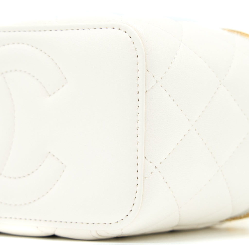 CHANEL COCO LETTER LONG VANITY WITH CHAIN LAMBSKIN WHITE GHW