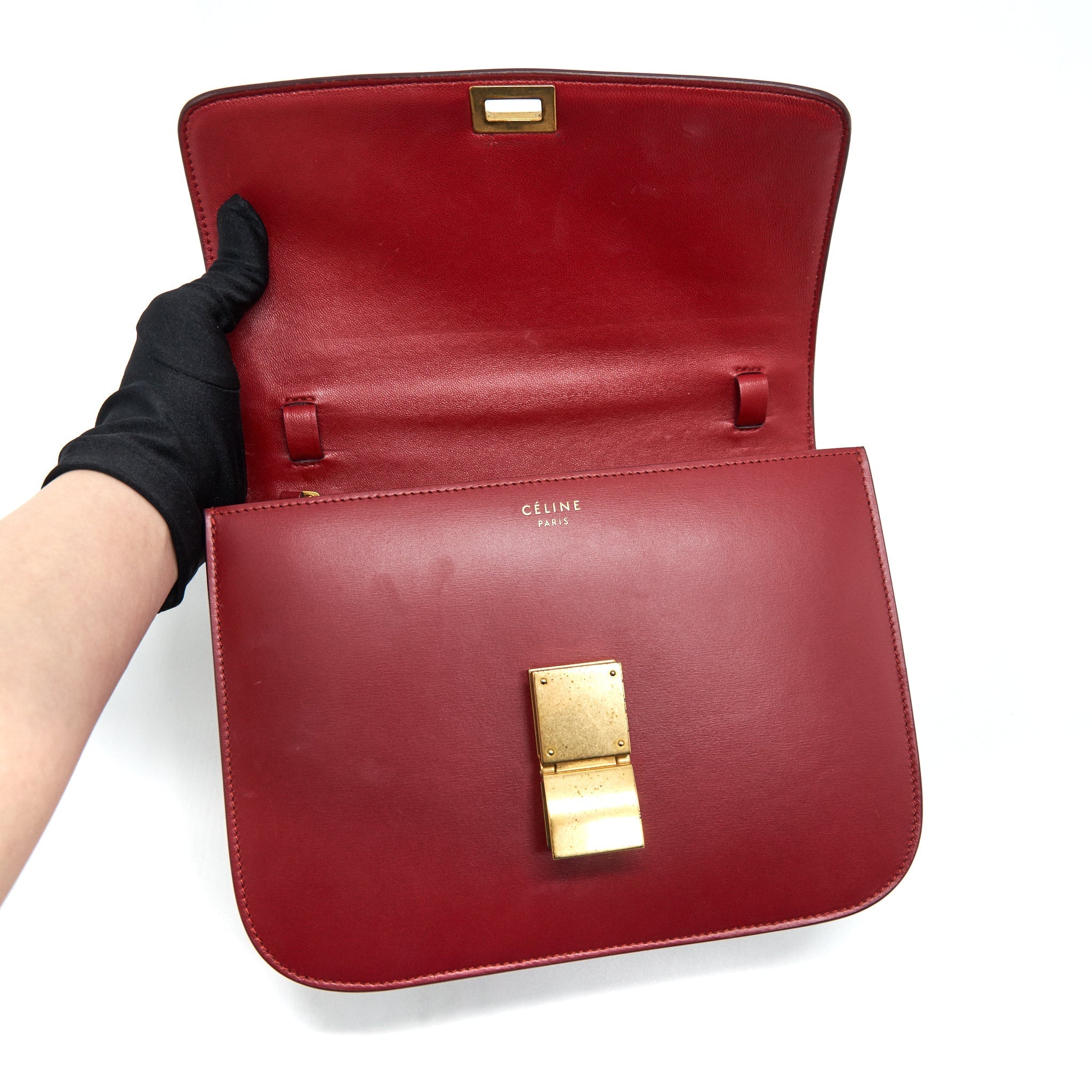 CELINE MEDIUM CLASSIC BOX BAG RED GHW