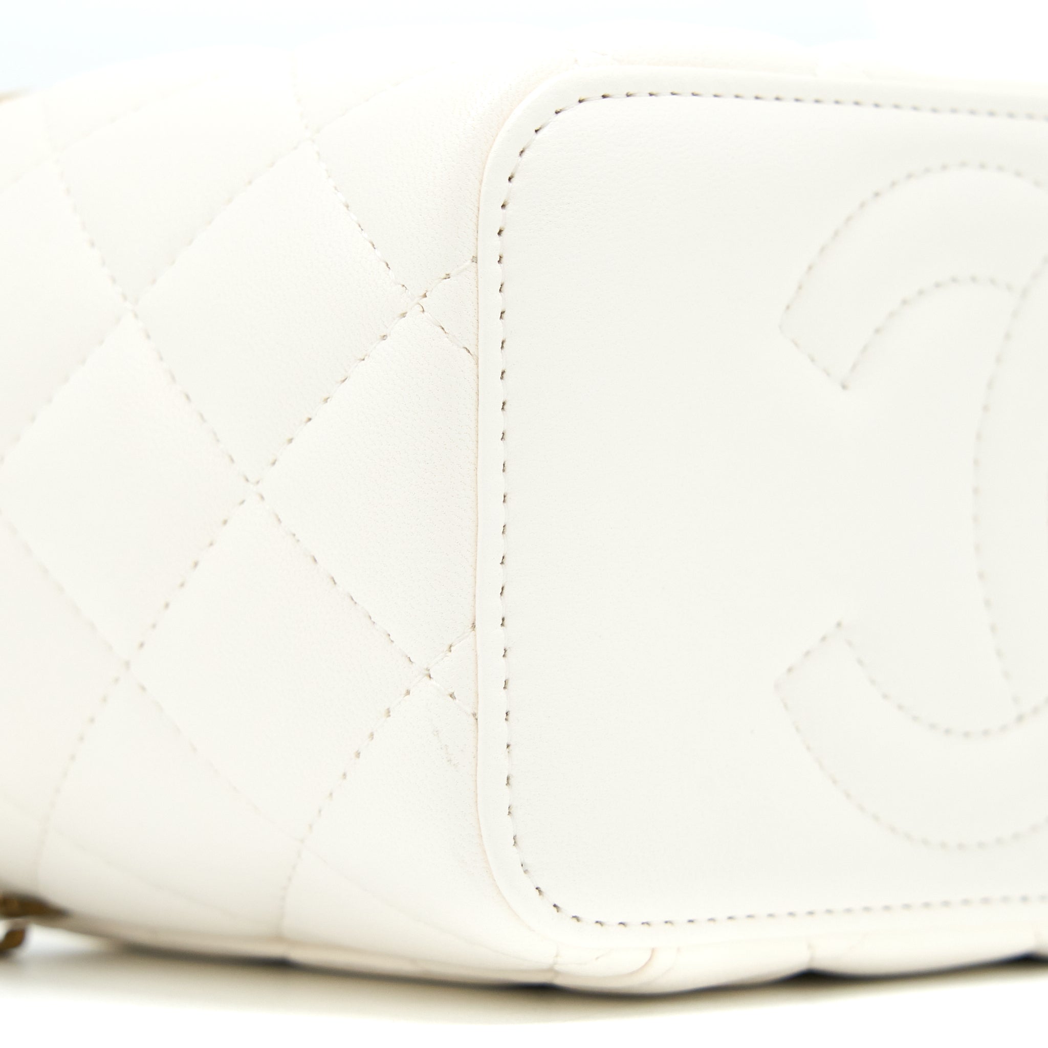 CHANEL COCO LETTER LONG VANITY WITH CHAIN LAMBSKIN WHITE GHW