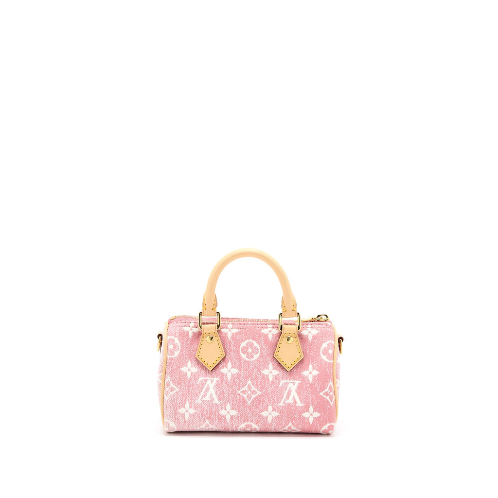 LOUIS VUITTON NANO SPEEDY DENIM MONOGRAM PINK GHW
