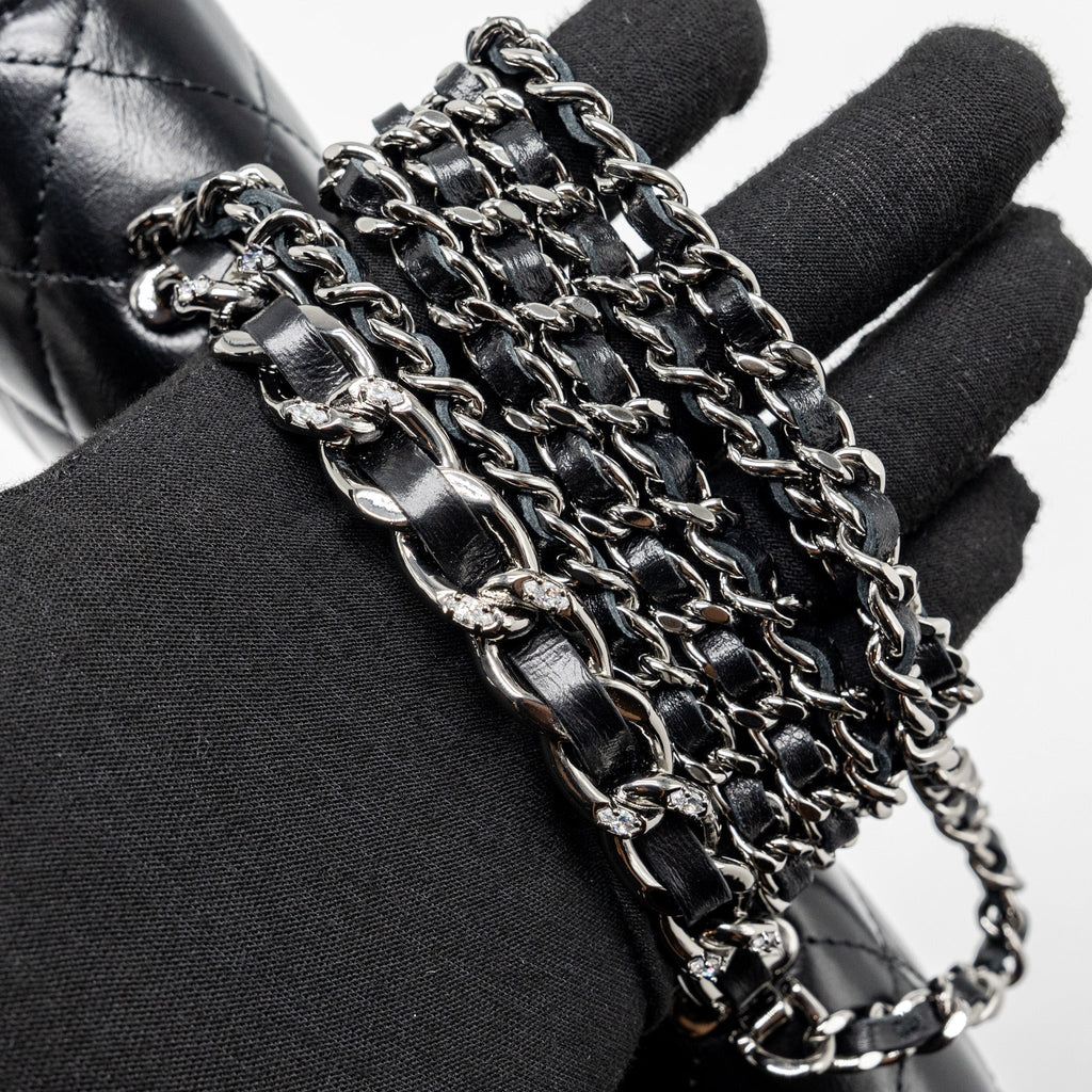 CHANEL CRYSTAL TOP HANDLE MINI FLAP BAG CALFSKIN BLACK WITH BLACK HARDWARE (MICROCHIP)