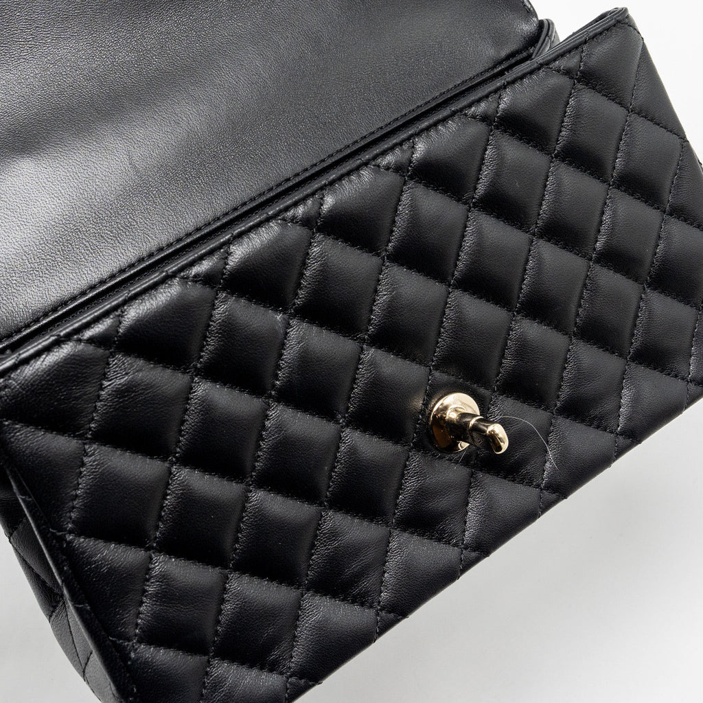 CHANEL CRYSTAL DETAILED TOP HANDLE FLAP BAG LAMBSKIN BLACK GHW (MICROCHIP)