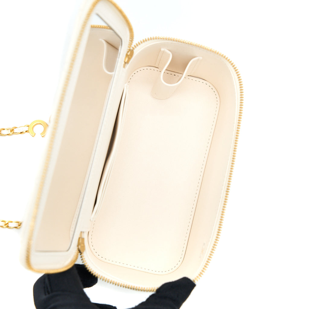CHANEL COCO LETTER LONG VANITY WITH CHAIN LAMBSKIN WHITE GHW