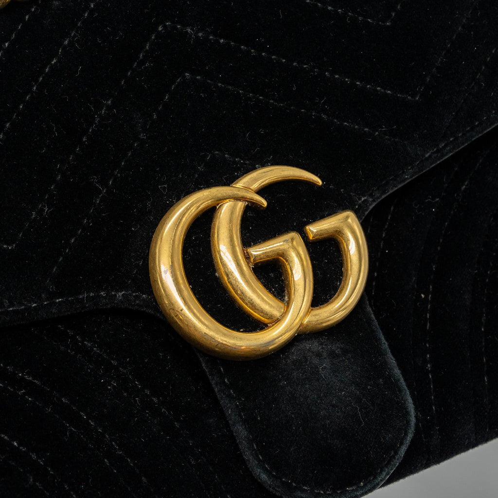 GUCCI SMALL GG MARMONT BAG VELVET BLACK GHW