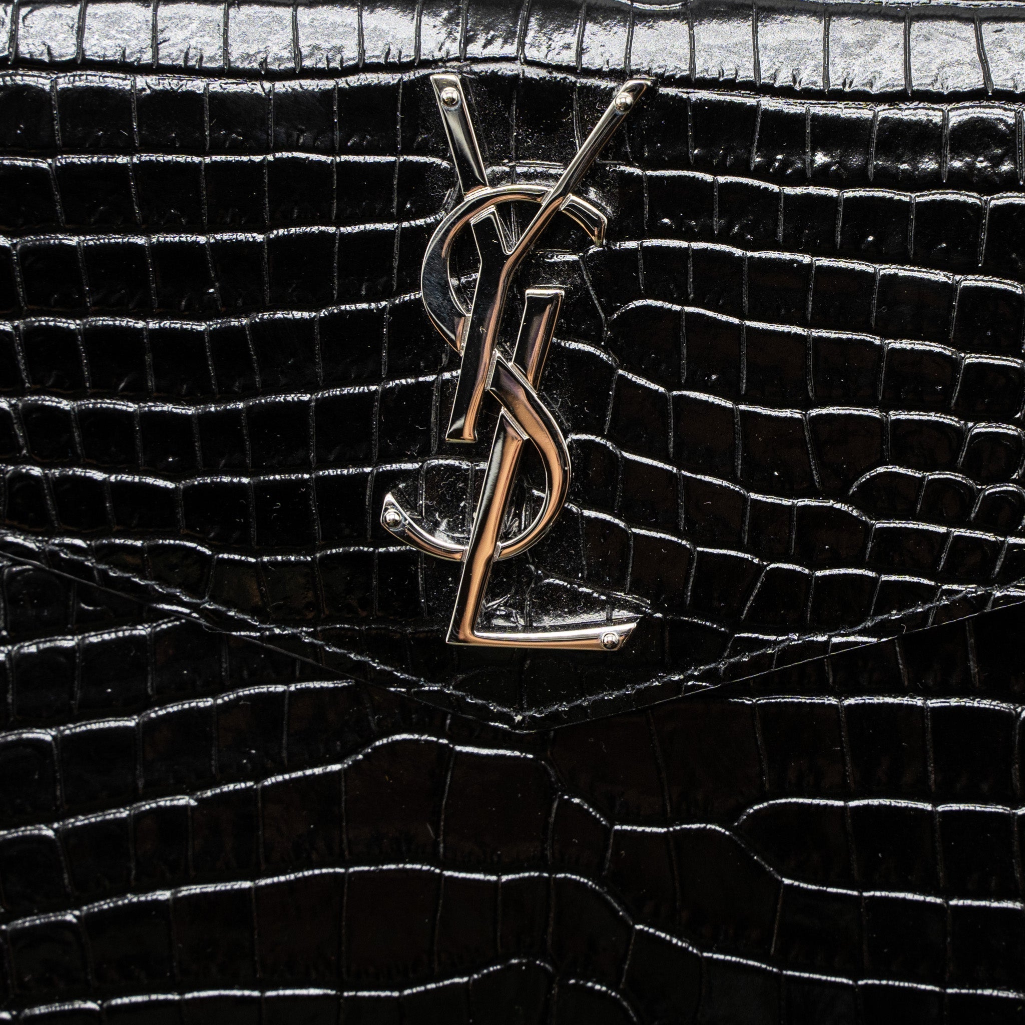 SAINT LAURENT/YSL UPTOWN POUCH CROC-EMBOSSED CALFSKIN BLACK SHW