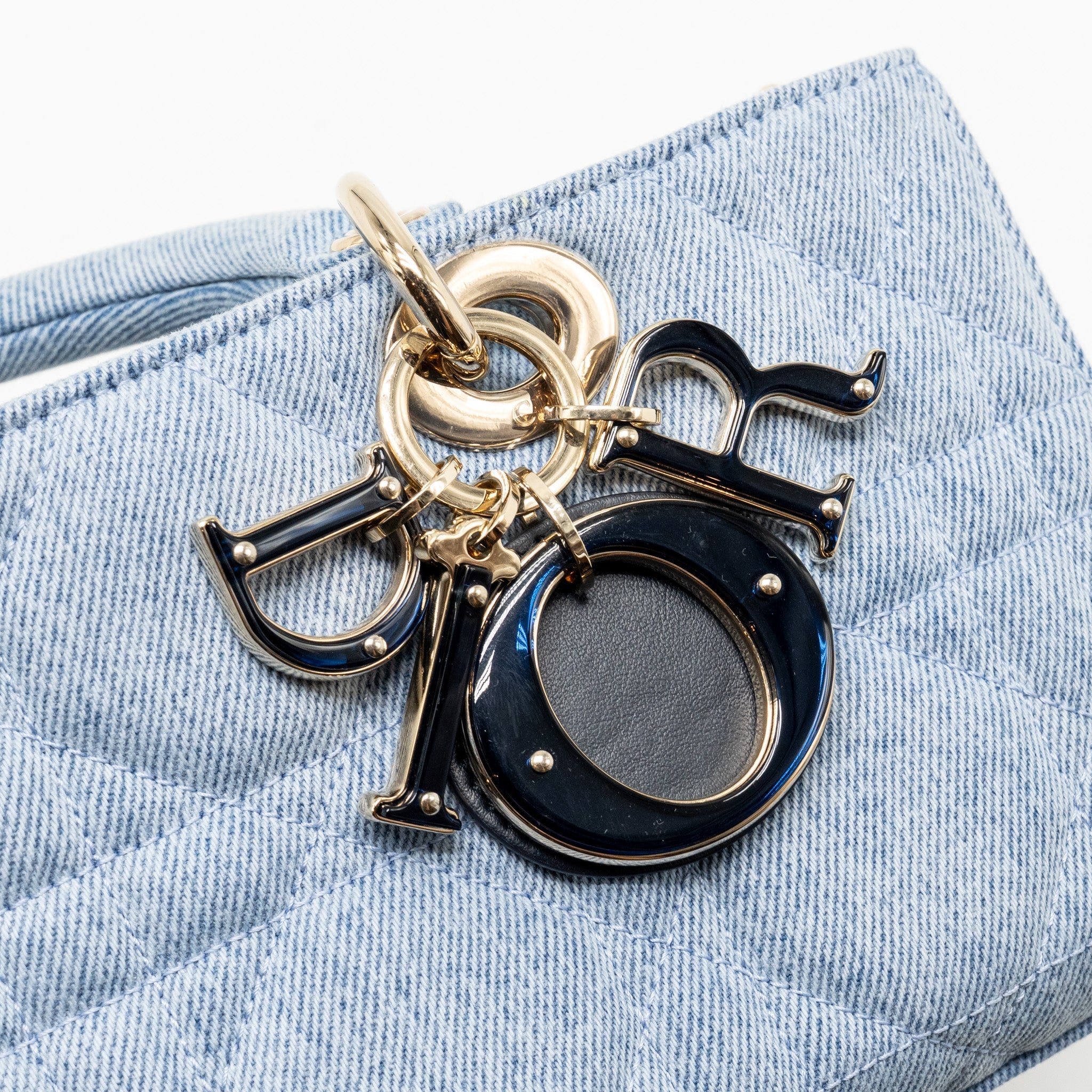 DIOR MEDIUM LADY D-JOY BAG DENIM BLUE LGHW