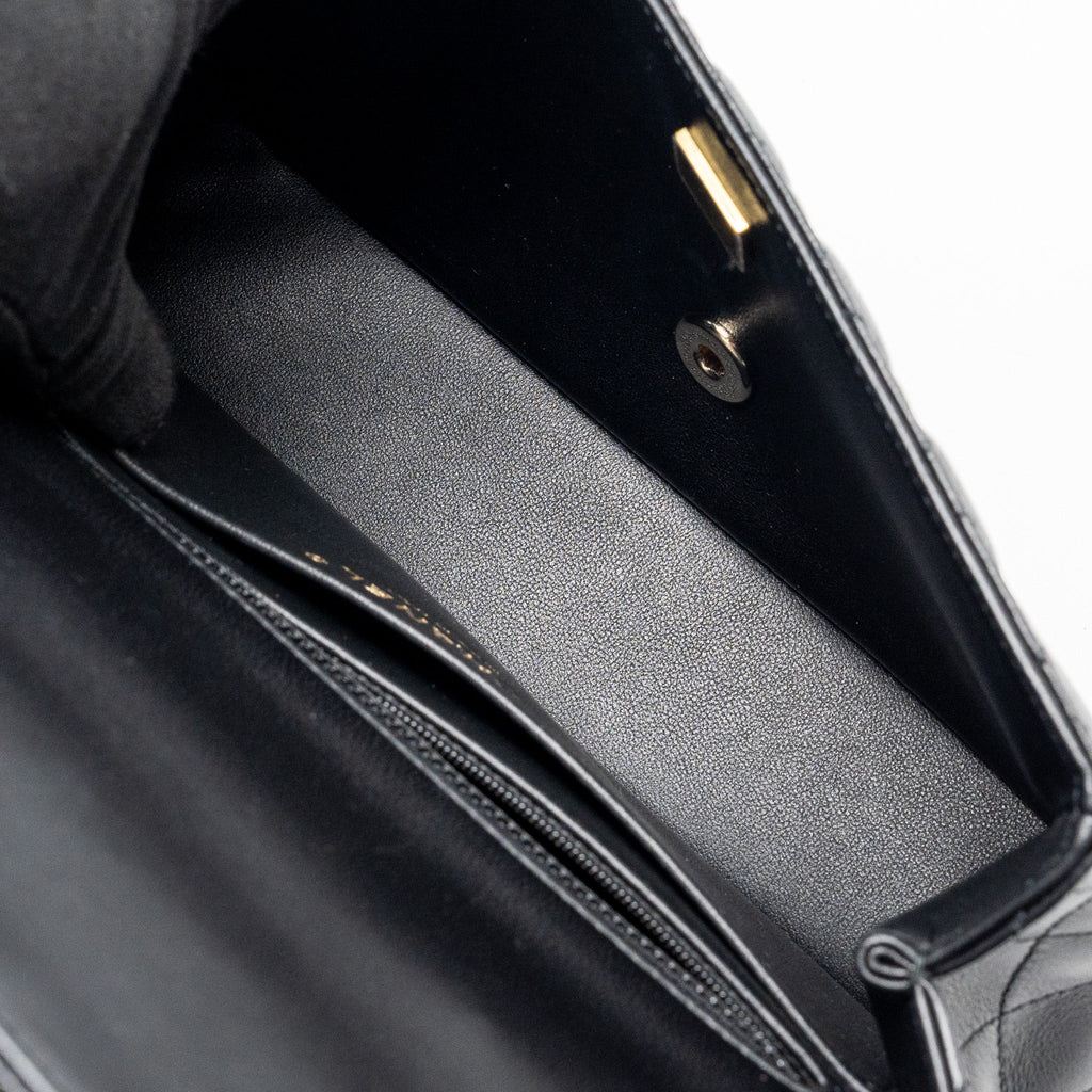 CHANEL CRYSTAL DETAILED TOP HANDLE FLAP BAG LAMBSKIN BLACK GHW (MICROCHIP)