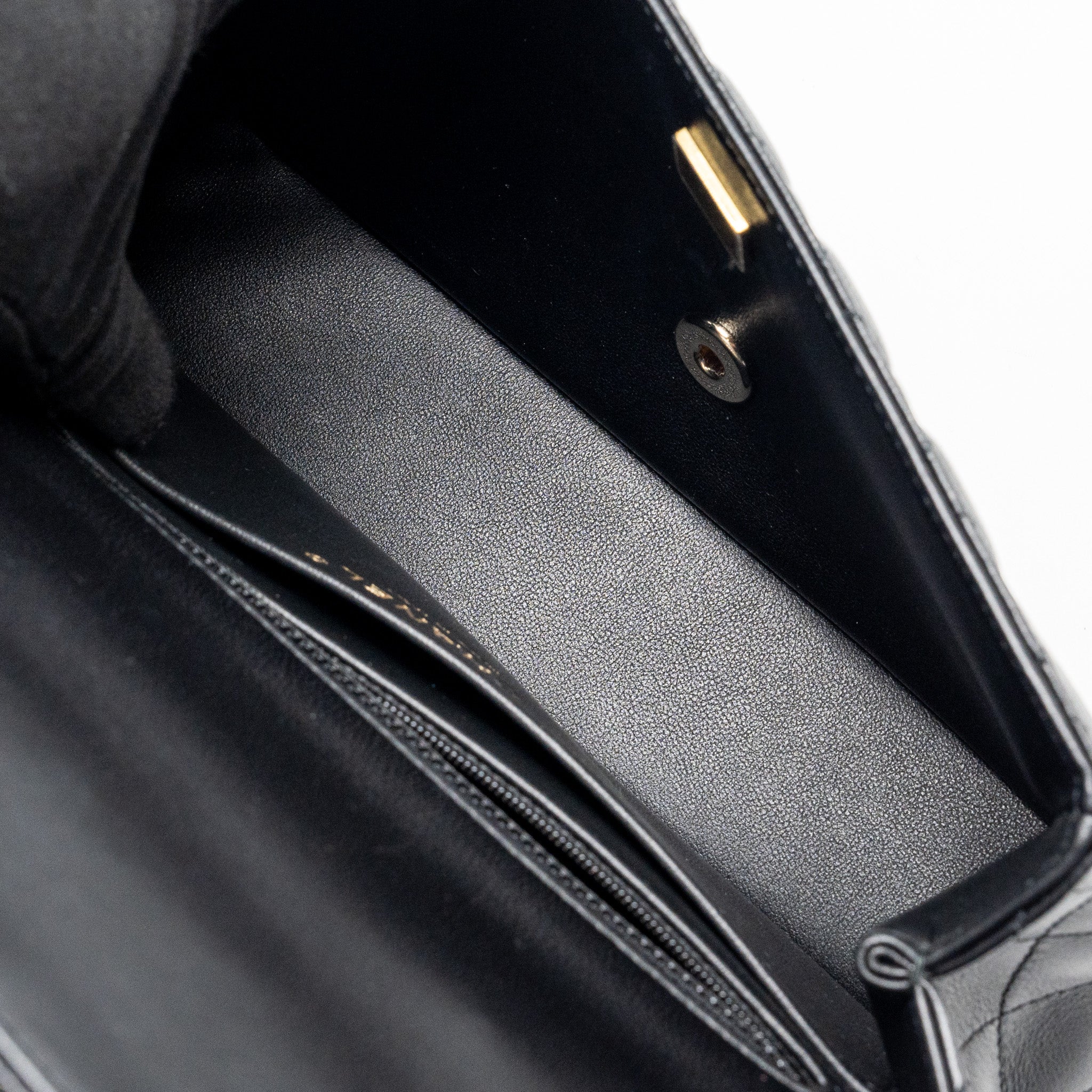 CHANEL CRYSTAL DETAILED TOP HANDLE FLAP BAG LAMBSKIN BLACK GHW (MICROCHIP)