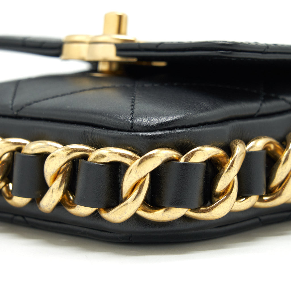 CHANEL MINI FLAP GIANT CHAIN CROSSBODY BAG LAMBSKIN BLACK BRUSHED GHW