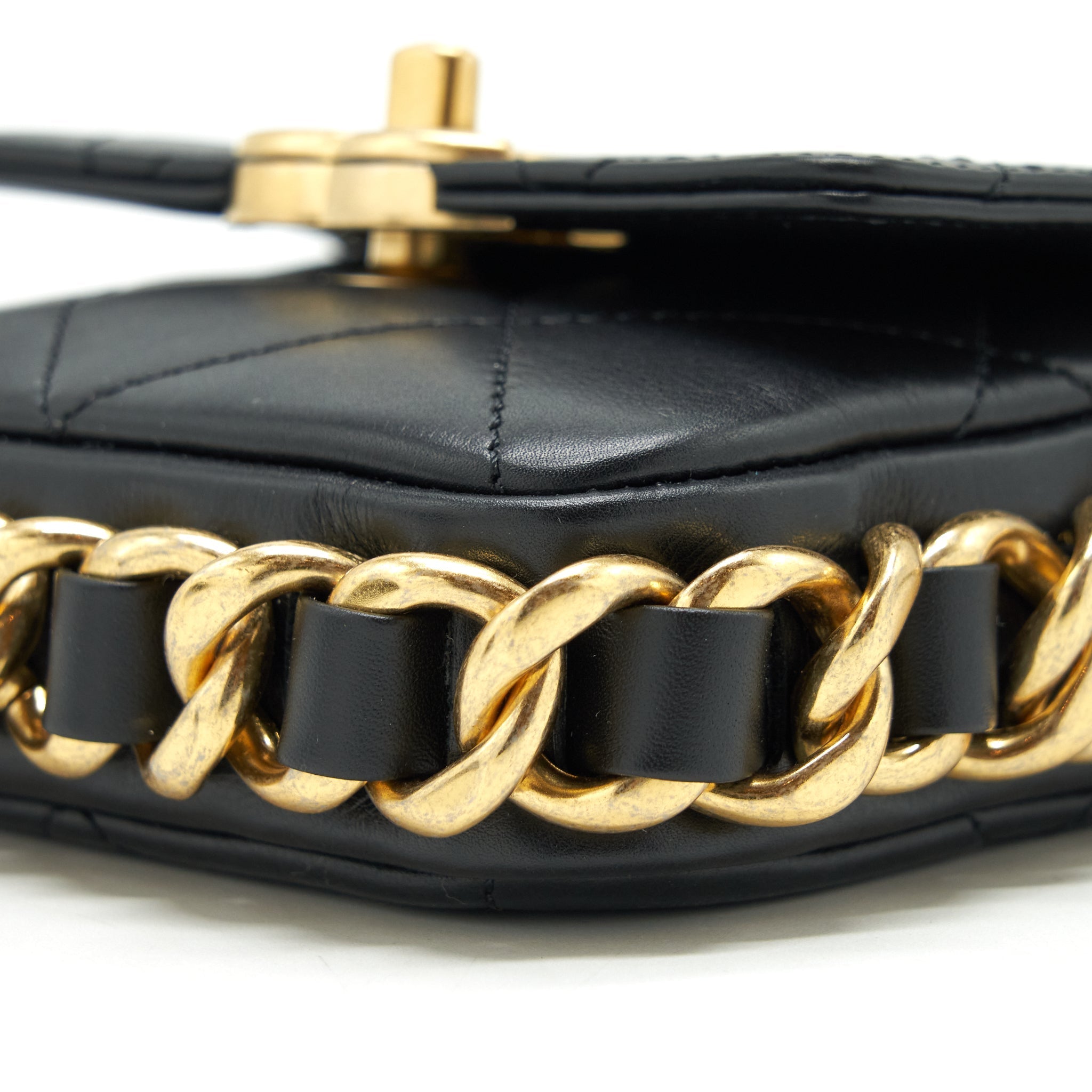 CHANEL MINI FLAP GIANT CHAIN CROSSBODY BAG LAMBSKIN BLACK BRUSHED GHW